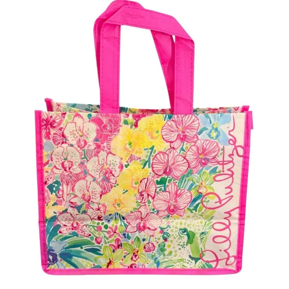 Lilly Pulitzer Reusable Lightweight Shopping Tote Bag Colorful Floral Pattern.